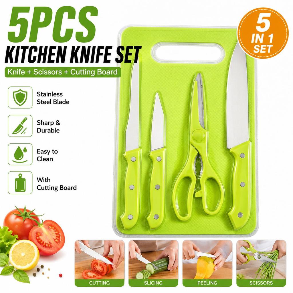 5Pcs Knife Set with Cutting Board