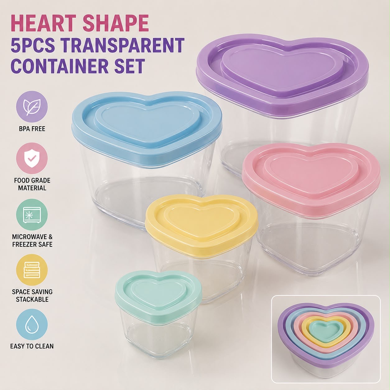 5Pcs Heart Shape Basket