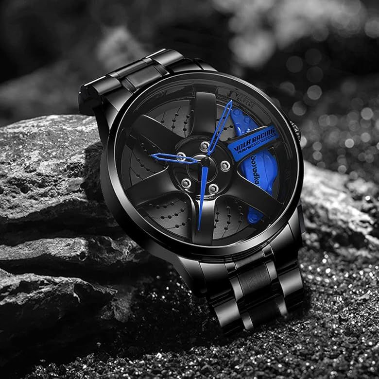 Spinning Gyro Car Wheel Stainless Analog Watch
