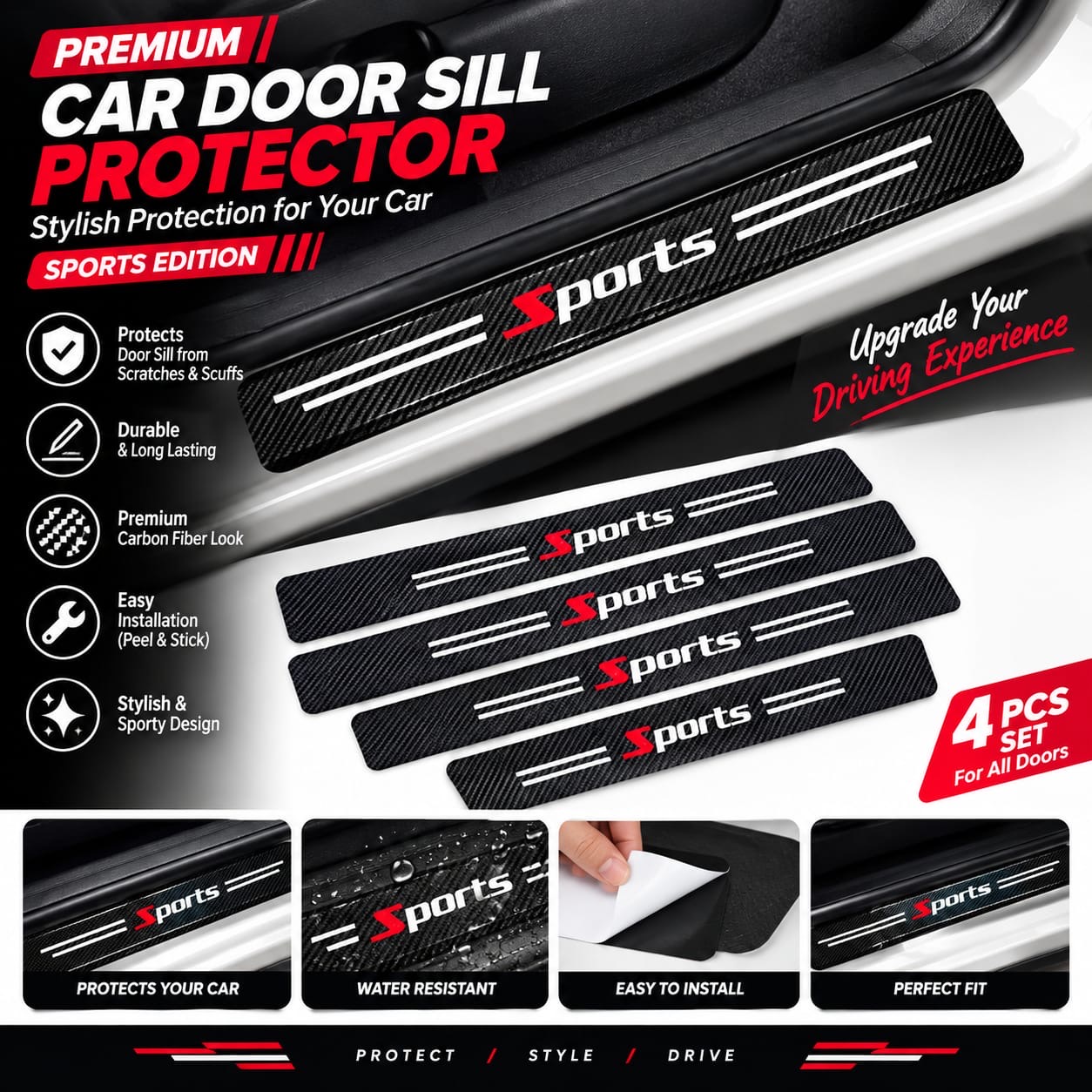 4PCS CAR DOOR SILL PROTECTOR